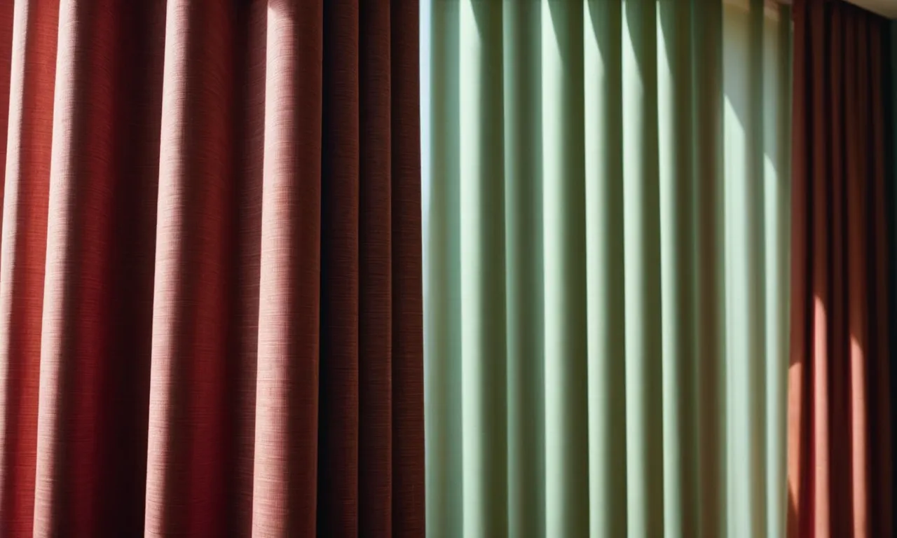A close-up shot capturing the vibrant color and thick texture of thermal blackout curtains, elegantly blocking out sunlight and insulating a room, keeping it cool and comfortable during hot summer days.