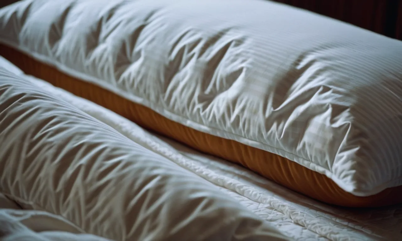 A close-up shot capturing a serene bedroom scene, showcasing a cooling pillow with moisture-wicking fabric, providing relief for night sweats and promoting a peaceful night's sleep.