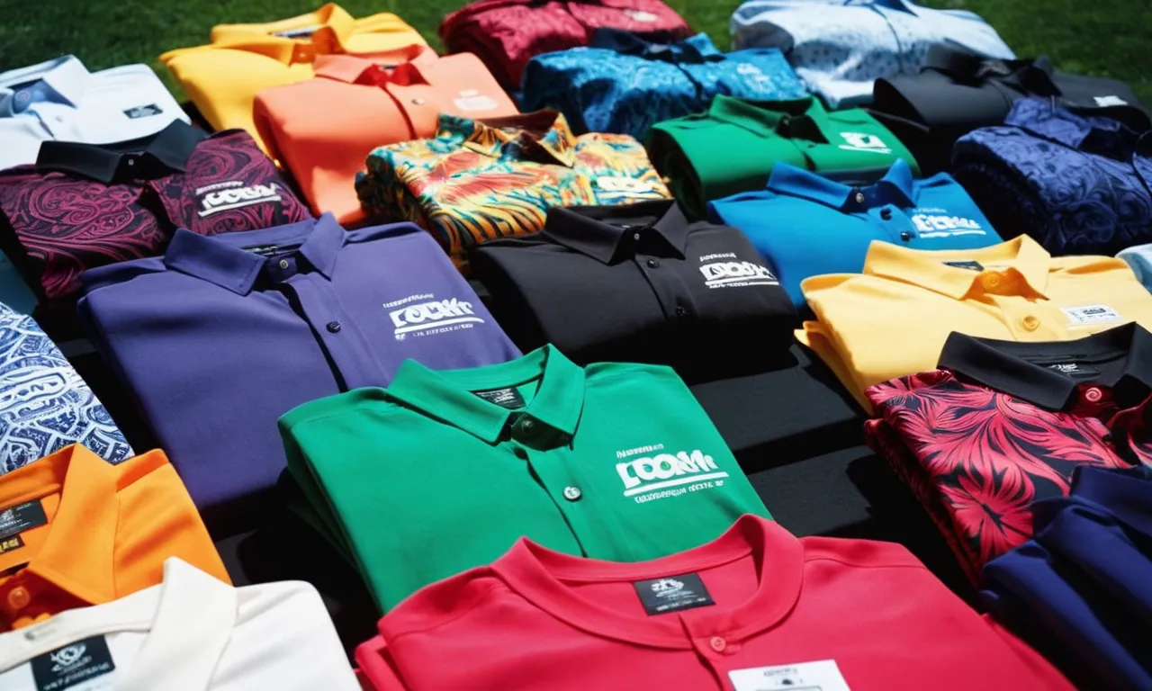 A close-up shot capturing a vibrant array of custom-designed shirts, adorned with intricate heat transfer vinyl designs, showcasing their durability and suitability for hot weather.