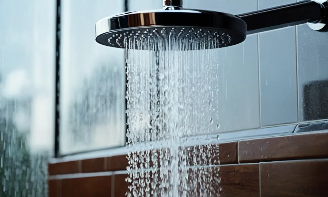 A close-up shot capturing the sleek design of a high pressure rain shower head, water cascading down like a powerful rainfall, promising a refreshing and invigorating shower experience.