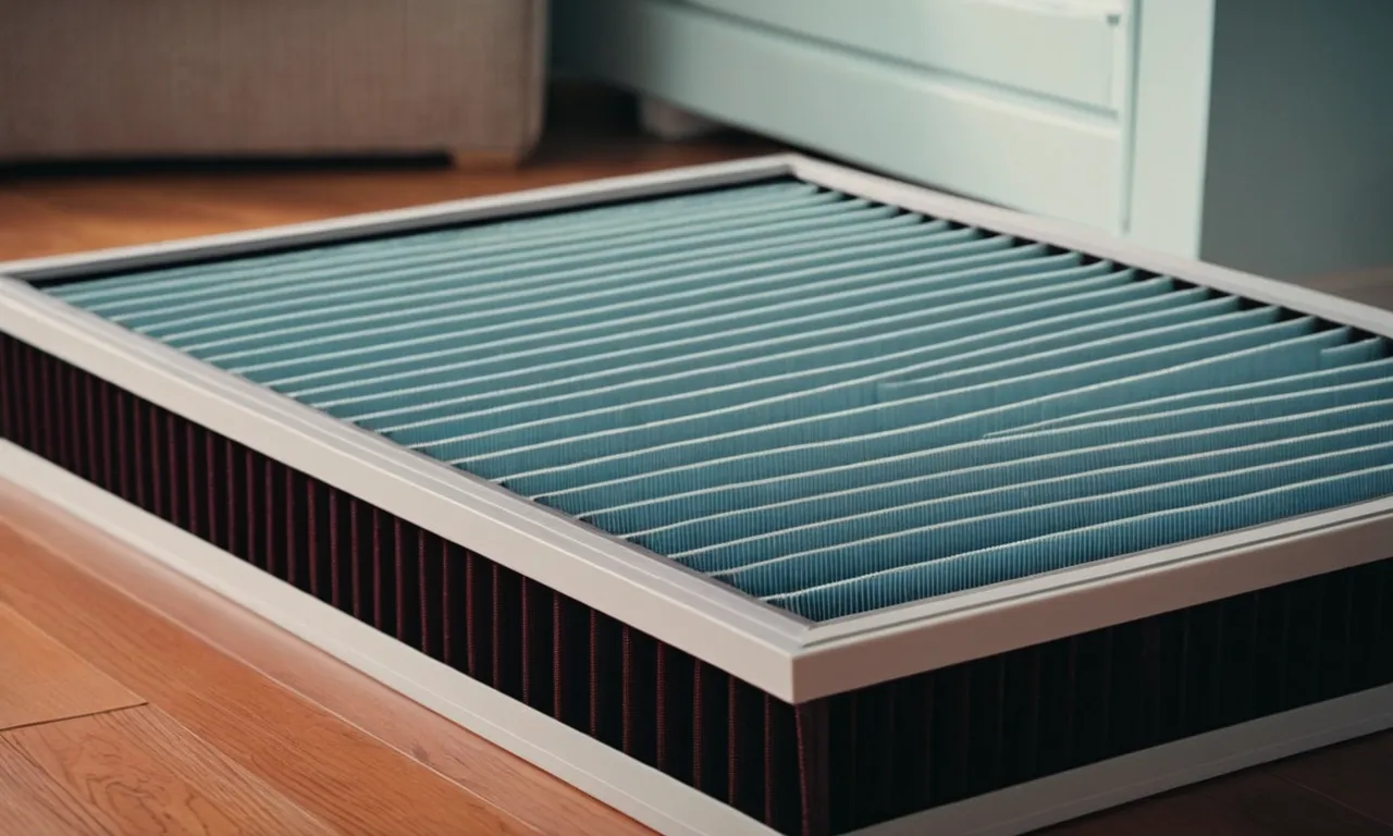 A close-up shot of a fresh, clean air filter for a home AC system, highlighting its high-quality construction and efficiency in purifying indoor air.