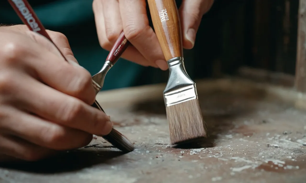 A close-up shot of a hand holding a paintbrush with precision, smoothly cutting in along the edges of a wall, showcasing the finesse and control of the best paint brushes for cutting in.