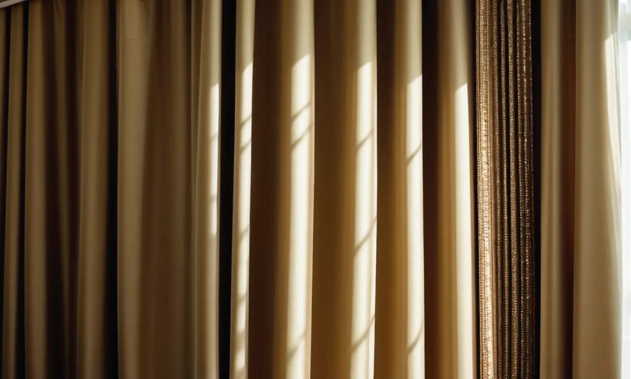 A close-up shot of elegant blackout curtains hanging from sturdy, sleek curtain rods, creating a perfect ambiance with their seamless design and effective light-blocking capabilities.