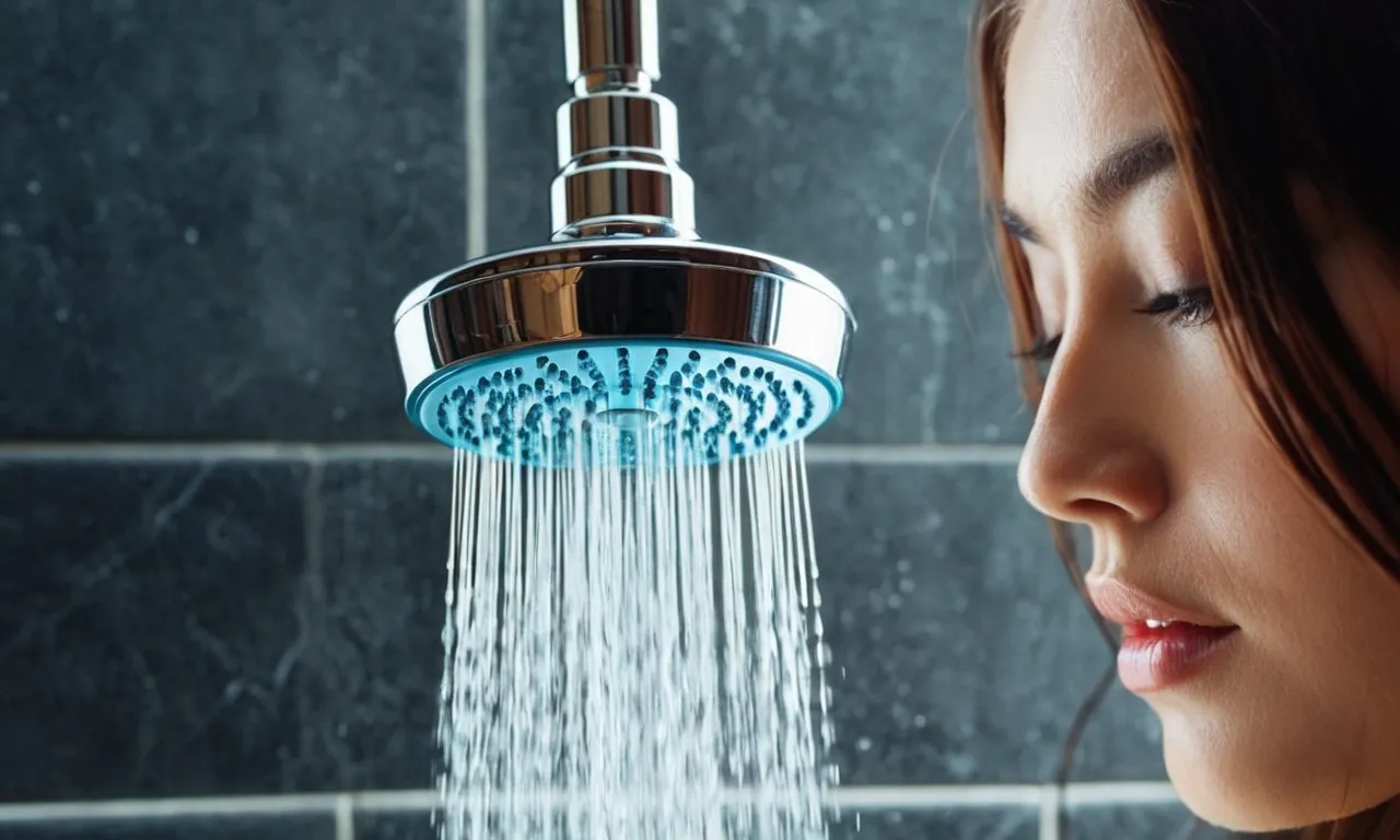 A close-up photo capturing a luxurious shower head filter with sleek design and advanced technology, ensuring clean and soft water for healthy, lustrous hair.
