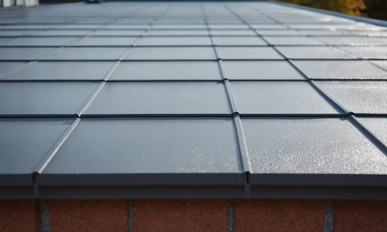 A close-up shot of a newly coated flat roof showcasing its smooth, reflective surface, highlighting the durability and effectiveness of the best roof coating.