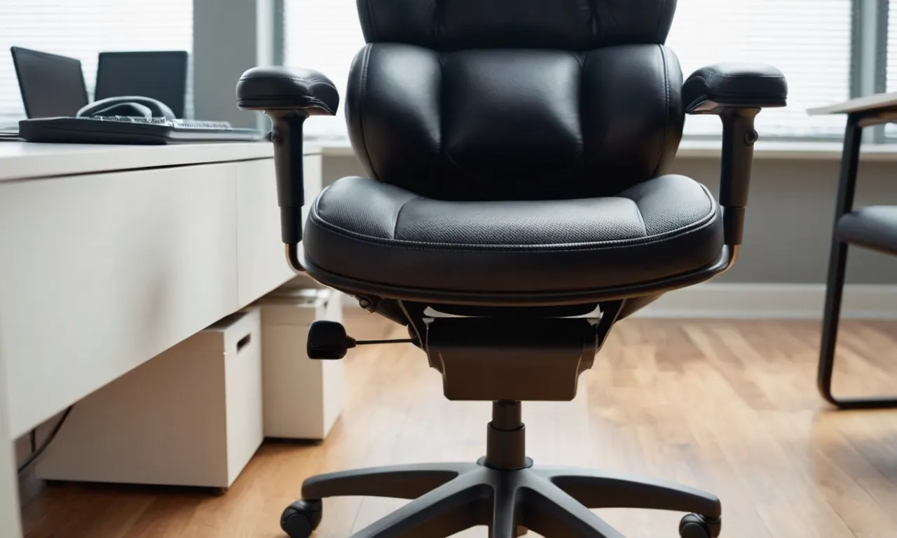 A close-up shot of an ergonomic office chair, showcasing its plush cushioning and contoured design, specifically tailored to alleviate tailbone pain.