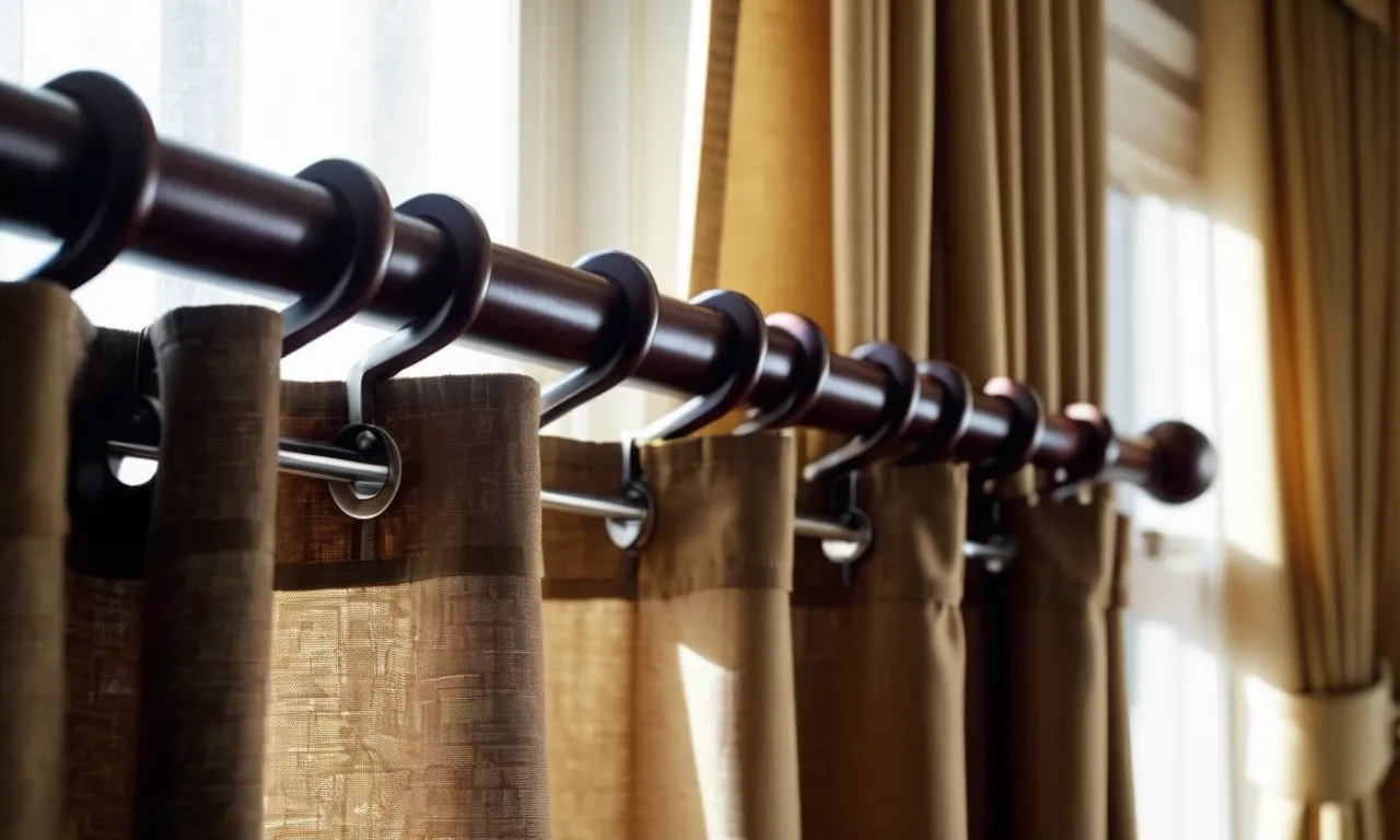 A close-up shot capturing a sturdy curtain rod firmly holding heavy curtains, showcasing its strength and durability in supporting the weight effortlessly.