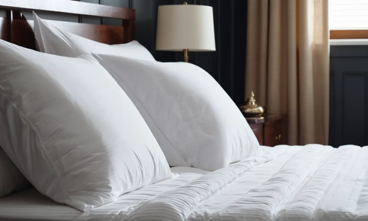 A close-up shot of a luxurious bed covered in crisp white sheets with a high thread count, promising a cool and comfortable sleep experience.