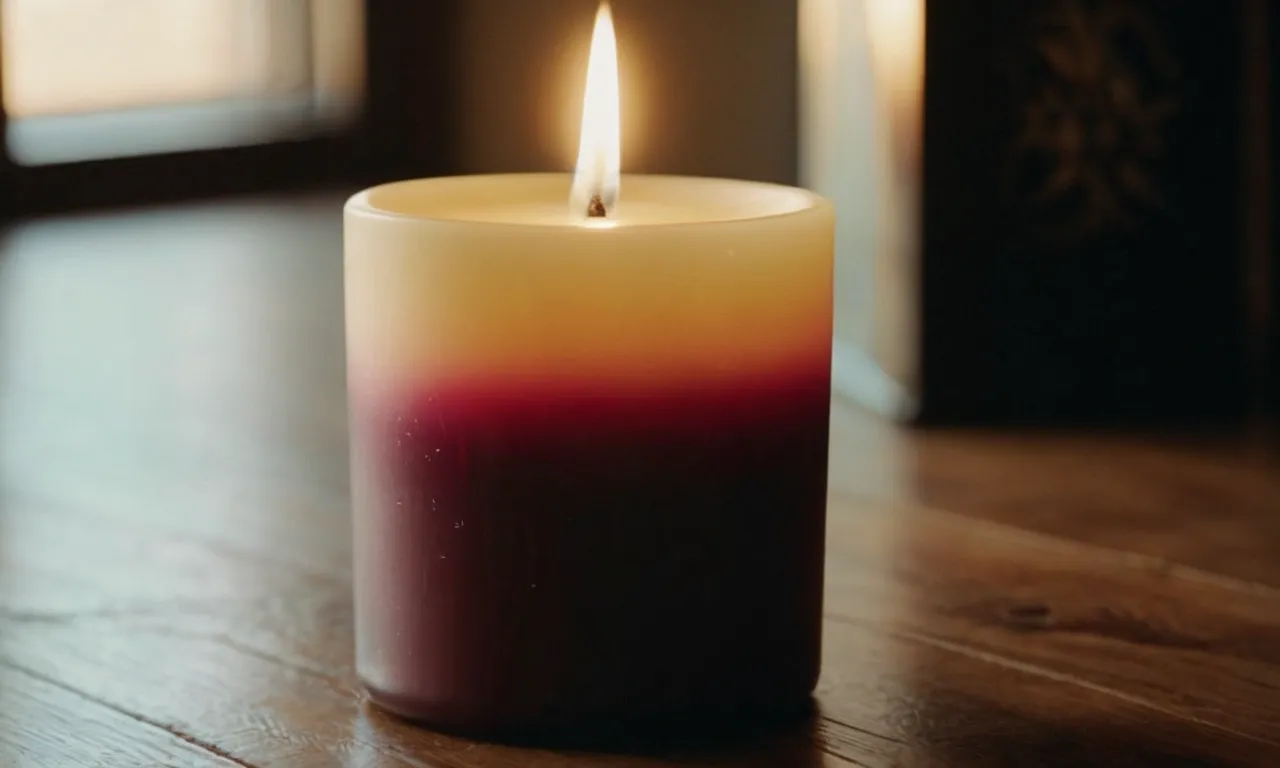 A close-up shot of a beautifully hand-poured candle, showcasing the smooth texture and flawless finish, using the finest soy wax, exuding warmth and tranquility.