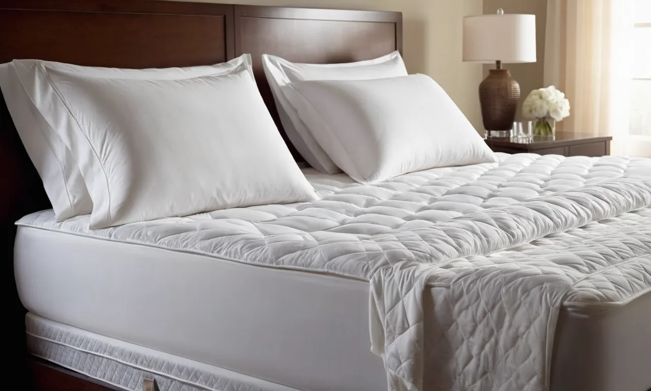 A close-up shot captures the luxurious white sheets draped gracefully over a Tempurpedic adjustable bed, showcasing their perfect fit and soft texture, inviting a peaceful night's sleep.