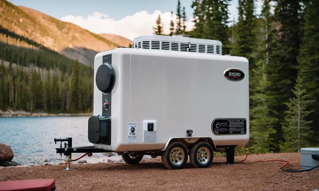 The photo captures a sleek and compact electric tankless water heater installed in an RV, providing endless hot water for a comfortable and convenient outdoor adventure.