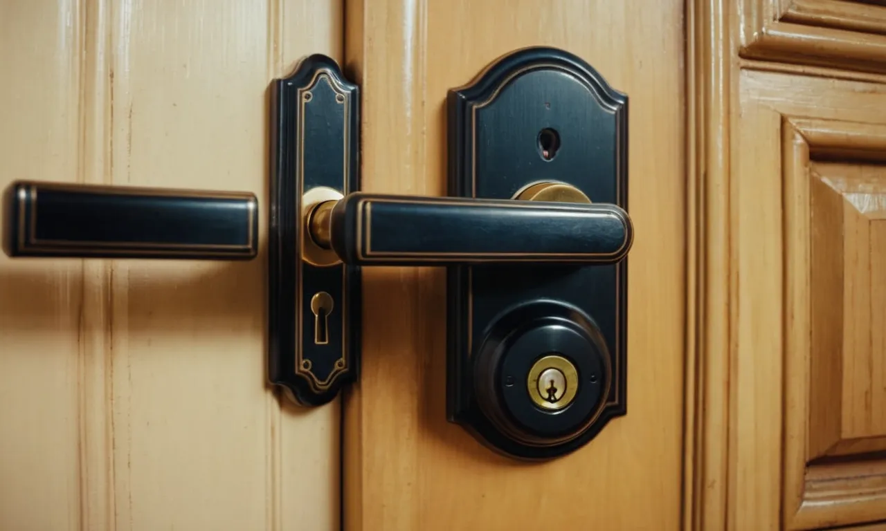 A close-up shot capturing a sturdy door lock with advanced technology, showcasing its intricate design, solid construction, and a sense of reliability for ultimate home security.