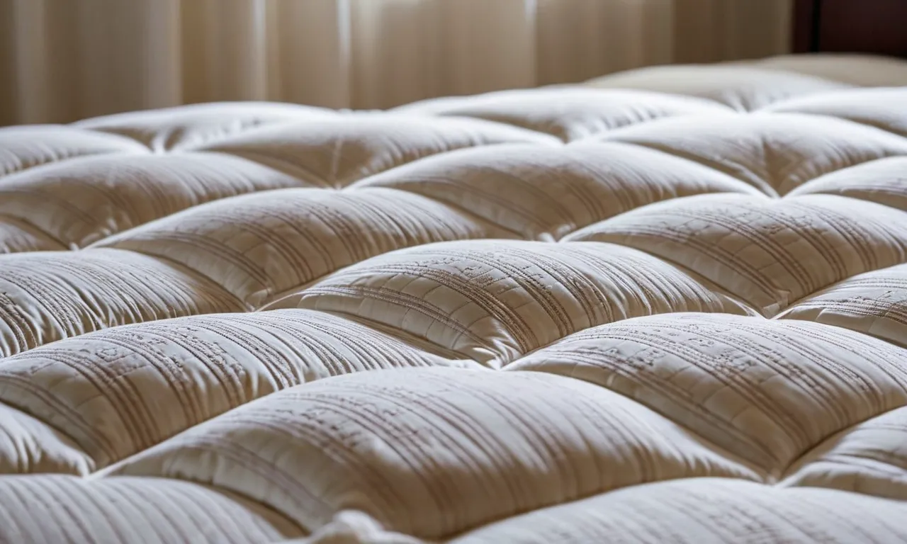 A close-up photo capturing the intricate weaving patterns and impermeable fabric of a high-quality mattress protector, ensuring ultimate protection against bed bugs.