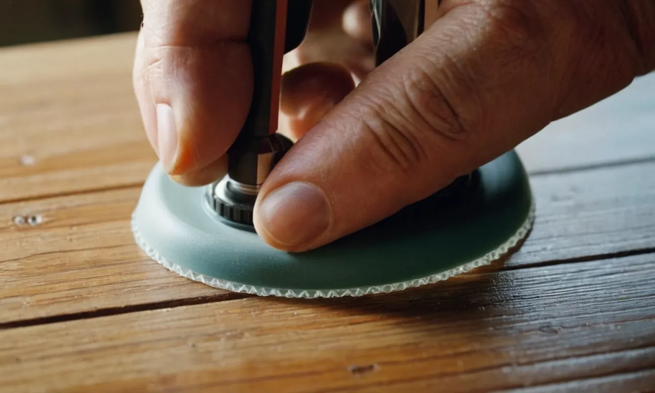 A close-up photo of a craftsman's hands delicately applying a transparent adhesive to seamlessly bond a plastic object to a wooden surface, showcasing the effectiveness of the best glue for plastic to wood.