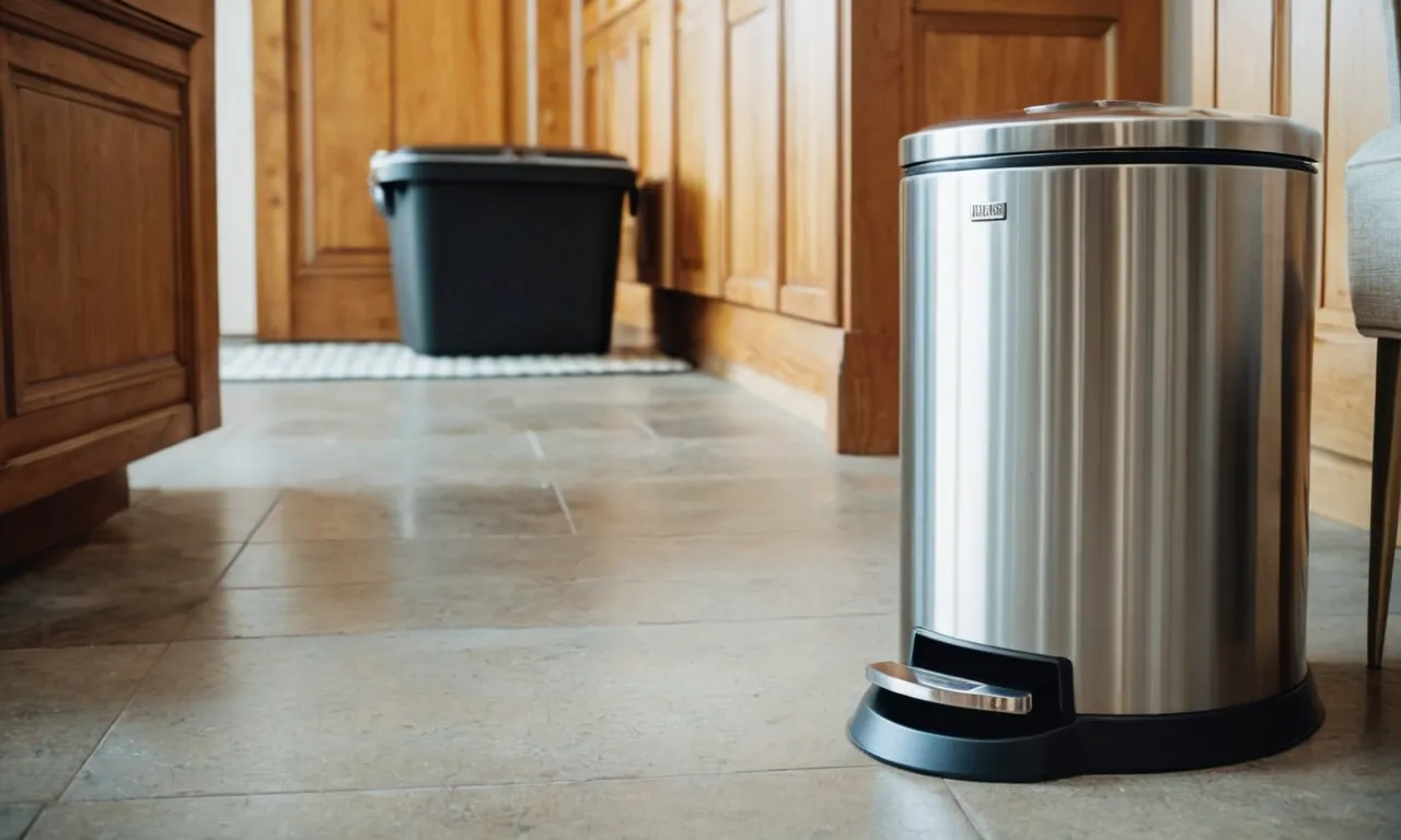 A close-up shot captures a sleek, stainless steel trash can specifically designed for dog poop. Its foot pedal operation and odor-blocking features make it the ideal solution for pet waste disposal.