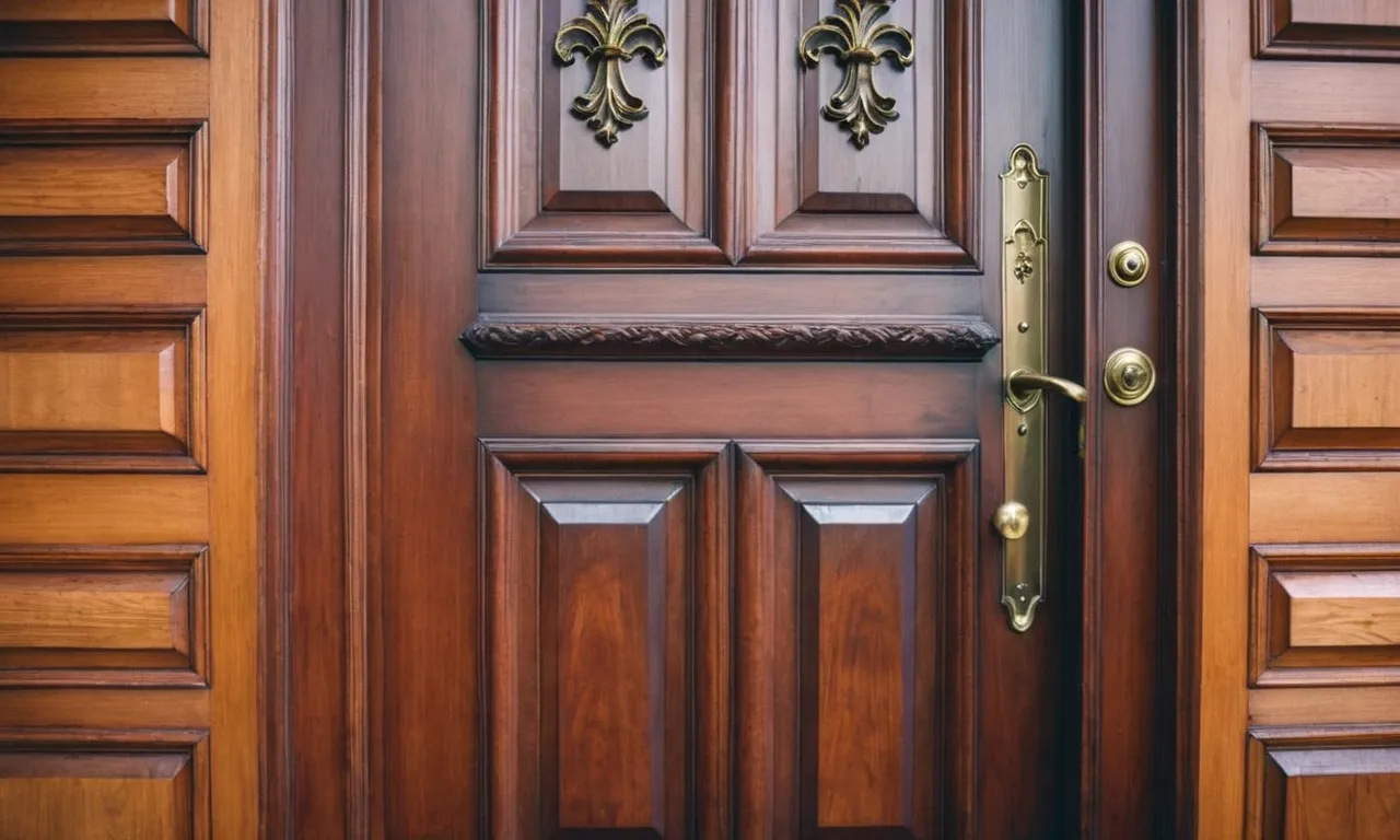 A close-up photo showcasing a beautifully stained exterior wood door, highlighting its rich color and natural grain, adding elegance and durability to any home's entrance.