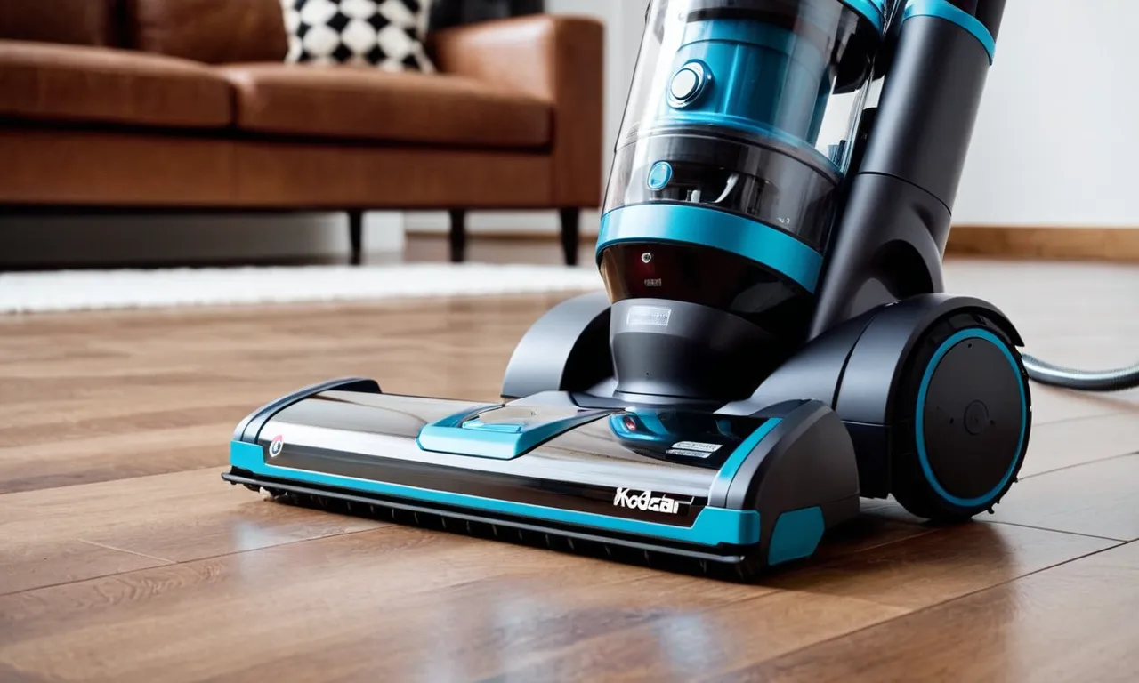 A close-up photo of a sleek, cordless wet and dry vacuum cleaner showcasing its powerful suction capabilities, versatile cleaning attachments, and compact design, perfect for maintaining a clean and tidy home.