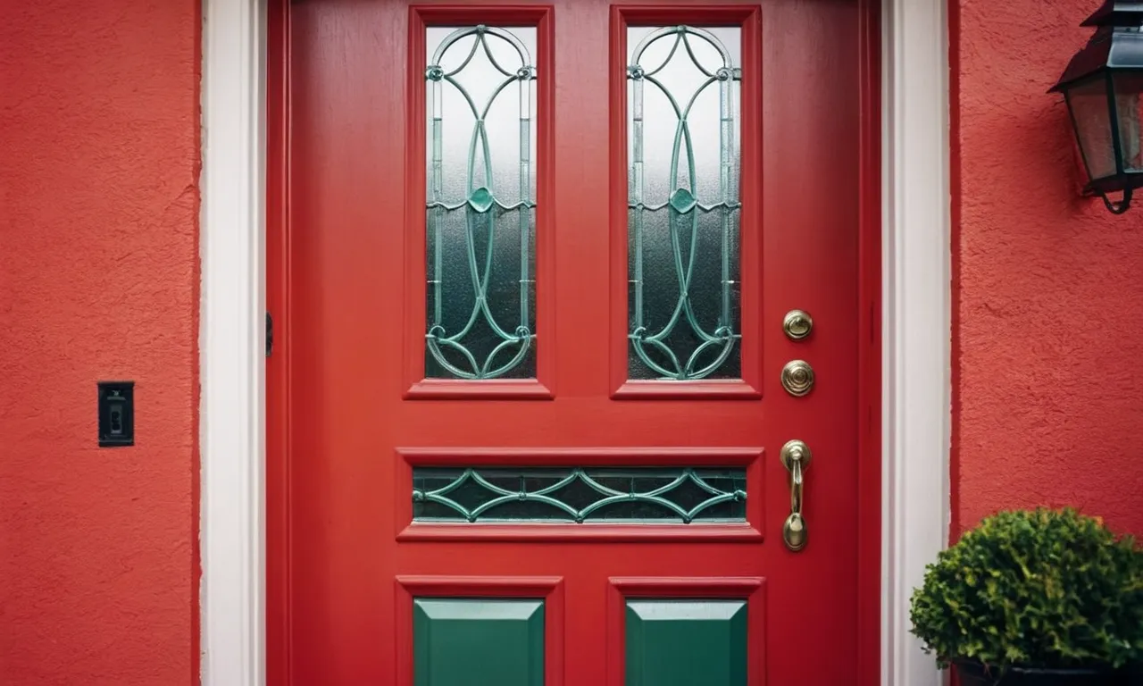 A close-up shot of a front door painted in a vibrant shade of red, radiating warmth and inviting energy, making it the perfect choice for a welcoming entrance.