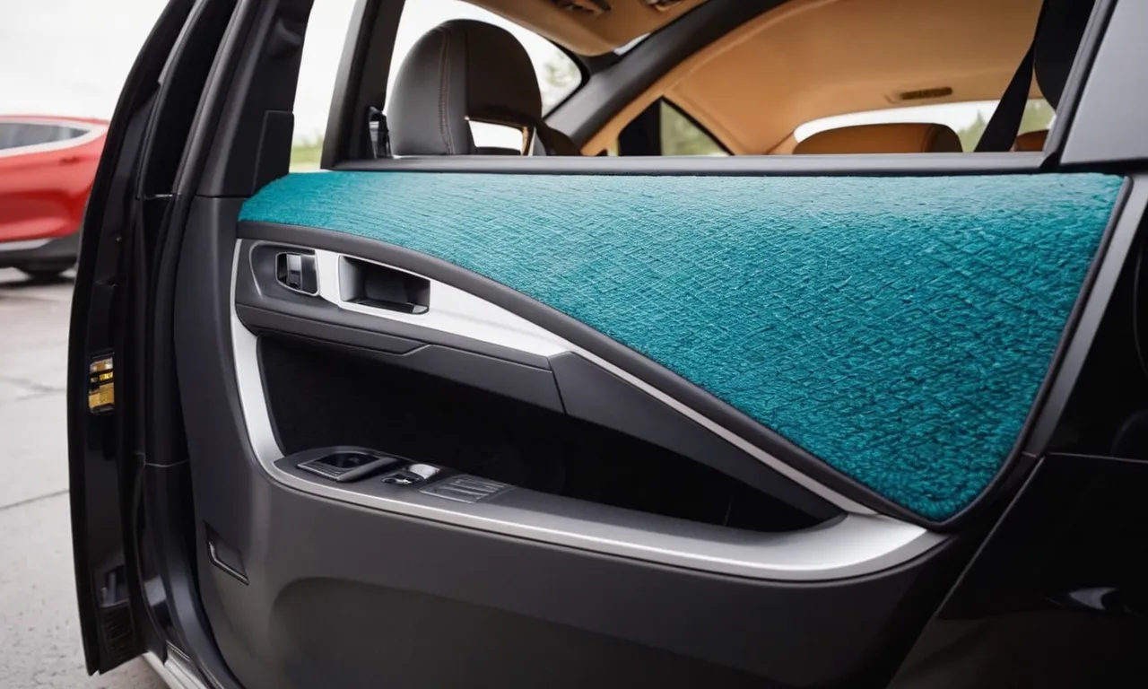 A close-up shot of a car door being installed with specialized soundproofing and thermal insulation materials, ensuring a quiet and comfortable interior environment.