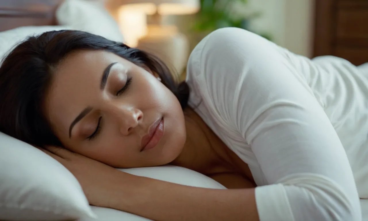 A close-up shot of a serene sleeping face on a luxurious down pillow, perfectly suited for stomach sleepers, showcasing comfort and support for a restful night's sleep.