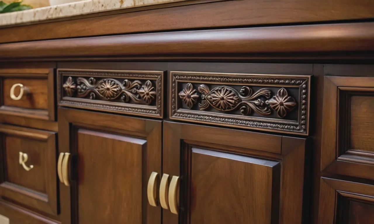 A close-up shot capturing the elegant details of oil rubbed bronze cabinet pulls, showcasing their rich color, subtle texture, and intricate design.