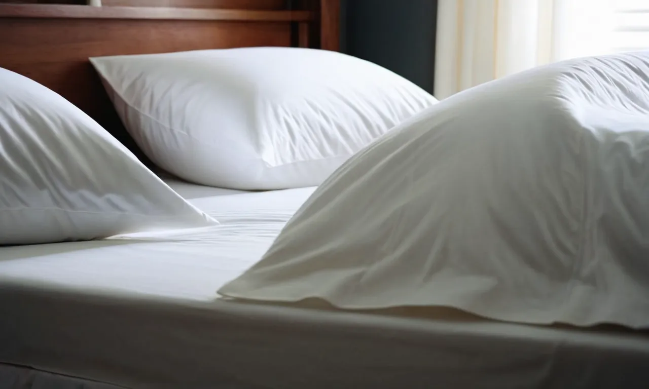 A close-up shot of a neatly made bed with crisp white sheets, showcasing their luxurious texture and inviting comfort, enticing viewers to experience the ultimate relaxation.