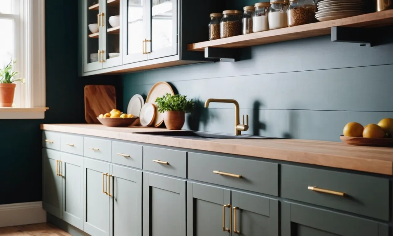 A close-up shot of freshly painted kitchen cabinets, showcasing a smooth and flawless finish with a chalk paint that transforms the space into a modern and stylish culinary haven.