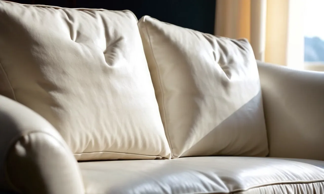 A close-up shot of a luxurious leather couch covered in a pristine white slipcover, perfectly fitting its contours and showcasing its elegant design while providing protection and comfort.