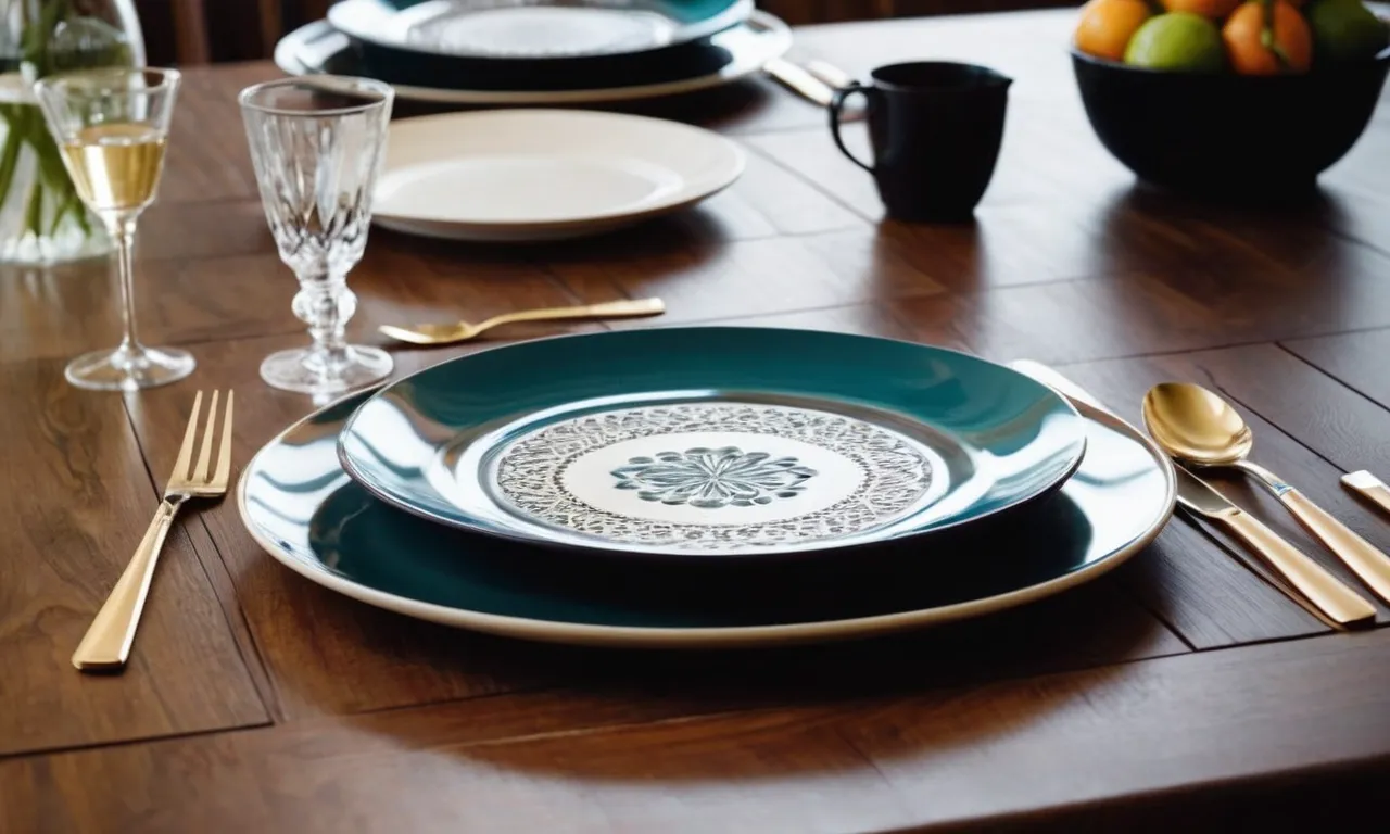 A close-up shot capturing a beautifully set wooden table adorned with elegant placemats, showcasing their functionality in safeguarding the table's surface from scratches and spills.