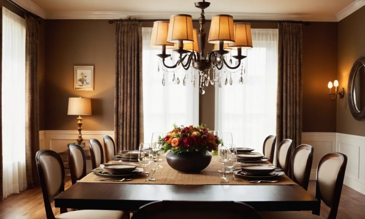 A warmly lit dining room showcases a beautifully set table, bathed in the gentle glow of elegant chandelier light bulbs, creating an inviting and cozy atmosphere for a memorable dining experience.