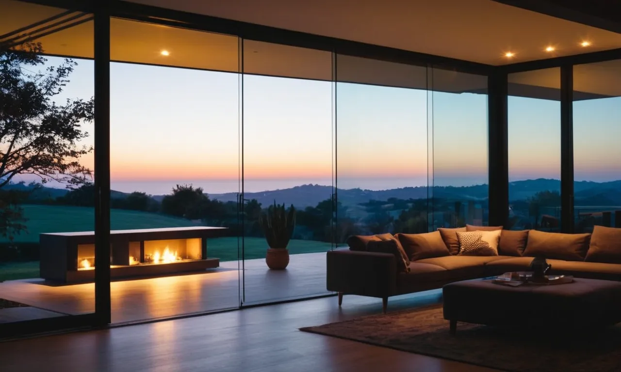 A stunning photograph capturing the silhouette of a modern house at dusk, illuminated by the warm glow of ceiling-mounted outdoor motion sensor lights, enhancing both security and ambiance.
