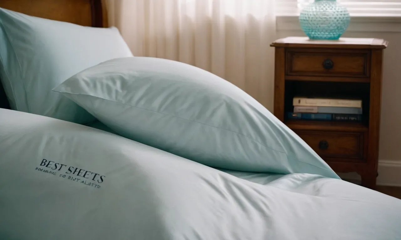 A close-up photograph showcasing a pristine, hypoallergenic bedsheet with a label that reads "Best Sheets for Dust Mite Allergies," emphasizing its protective features and comfort.