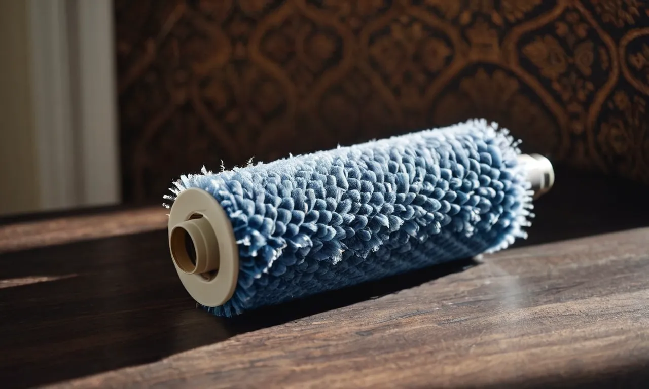 A close-up shot of a lint roller covered in pet hair, showcasing its effectiveness in removing stubborn fur from fabric surfaces.