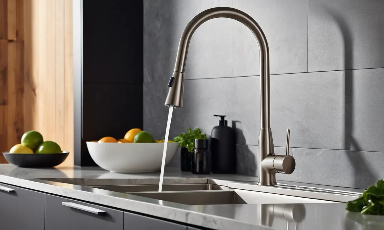 A close-up photo showcasing a sleek stainless steel kitchen sink faucet with a detachable sprayer, highlighting its modern design and functionality.