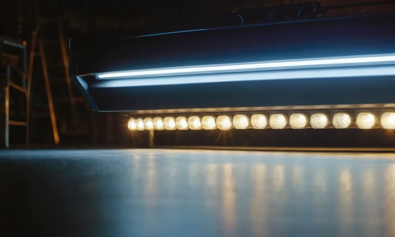 A close-up shot capturing the illuminated brilliance of screw-in LED garage lights, casting a bright and even glow across the entire space, enhancing visibility and transforming the atmosphere.