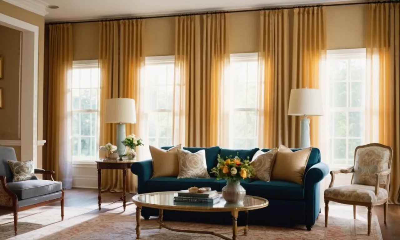 A beautifully lit living room adorned with elegant sheer curtains, gracefully filtering sunlight and creating a soft, ethereal ambiance that complements the surrounding furniture and decor.