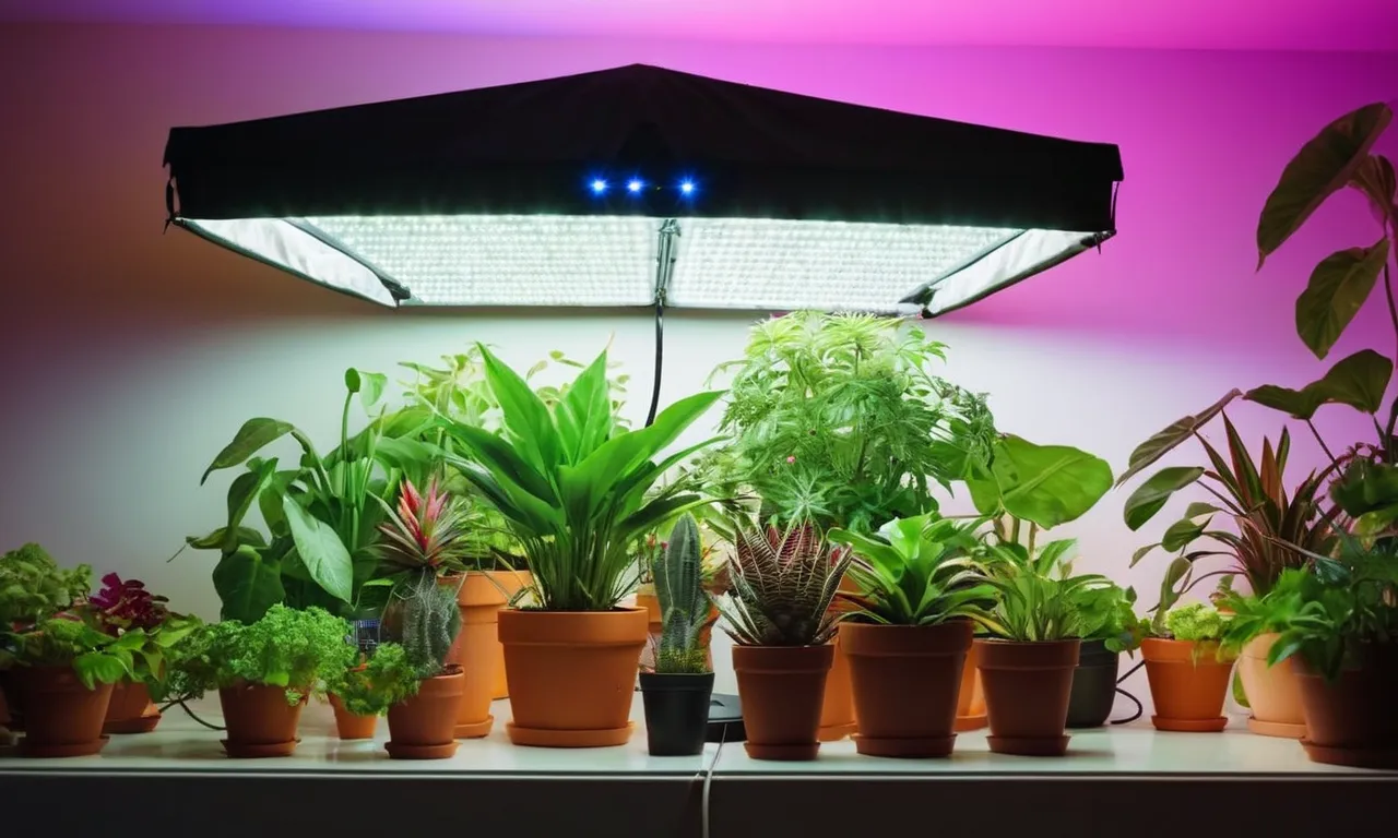 A vibrant 5x5 tent illuminated by the glow of the best LED grow light, showcasing healthy and lush plants thriving under its powerful and efficient lighting system.