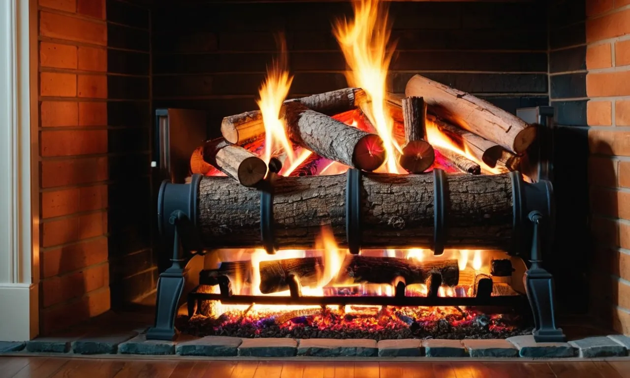 A close-up photograph capturing the beautiful glow and intricate details of a set of best vented gas logs, exuding warmth and elegance in a cozy living room setting.