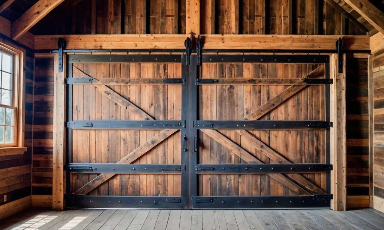 A captivating photo showcasing a rustic barn door installation, perfectly blending with the surrounding architecture, evoking a sense of charm and craftsmanship.