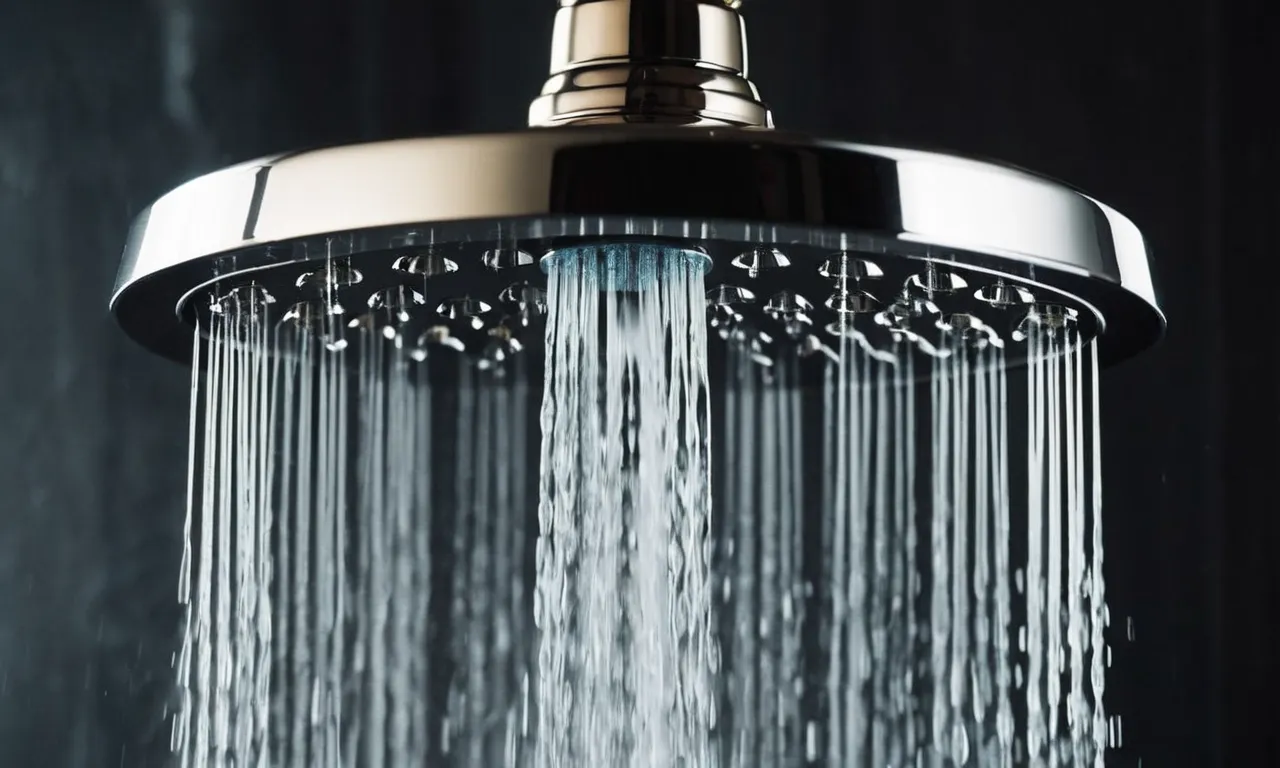 A close-up shot captures the sleek design of a premium shower head, emphasizing its absence of flow restrictors. Water cascades freely, creating a luxurious showering experience.