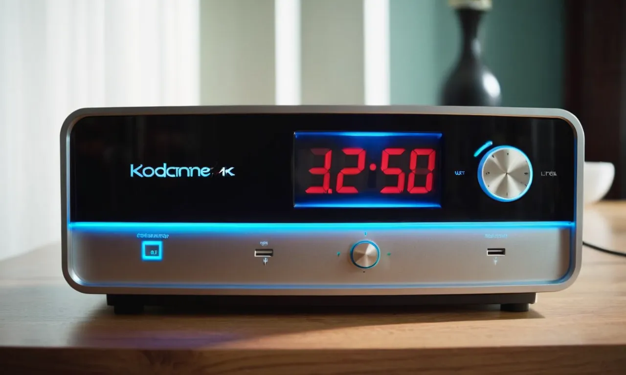 A close-up shot of a sleek, modern alarm clock with built-in USB ports, perfectly displaying its ability to charge devices while serving as a reliable wake-up companion.