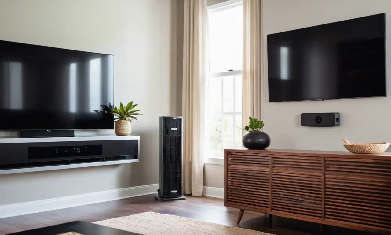 The photo captures a sleek, compact mini split ductless air conditioner installed seamlessly on a wall, providing efficient cooling and blending seamlessly with the modern decor of the room.