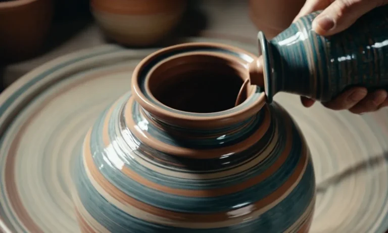 A close-up shot capturing a beautifully crafted ceramic vase spinning on a pottery wheel, showcasing the precision and elegance of the best pottery wheel for home use.