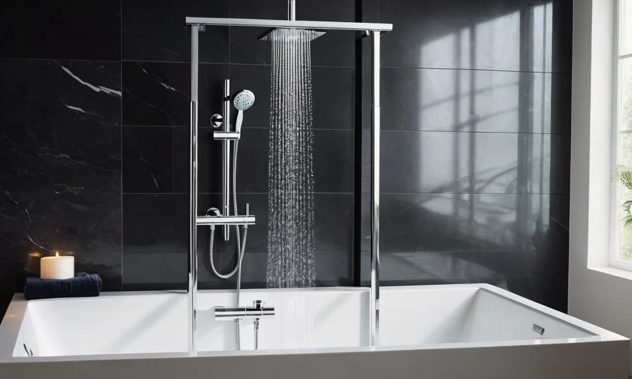 A photo showcasing a luxurious bathroom with a dual shower head system, featuring a sleek handheld shower wand, demonstrating the perfect combination of style and functionality.