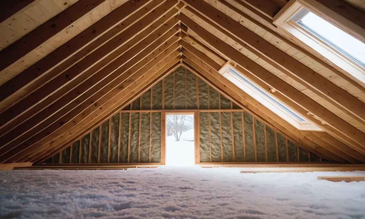 A close-up shot of a perfectly insulated attic, showcasing the seamless application of the best spray foam insulation, creating a protective barrier against temperature fluctuations and energy loss.