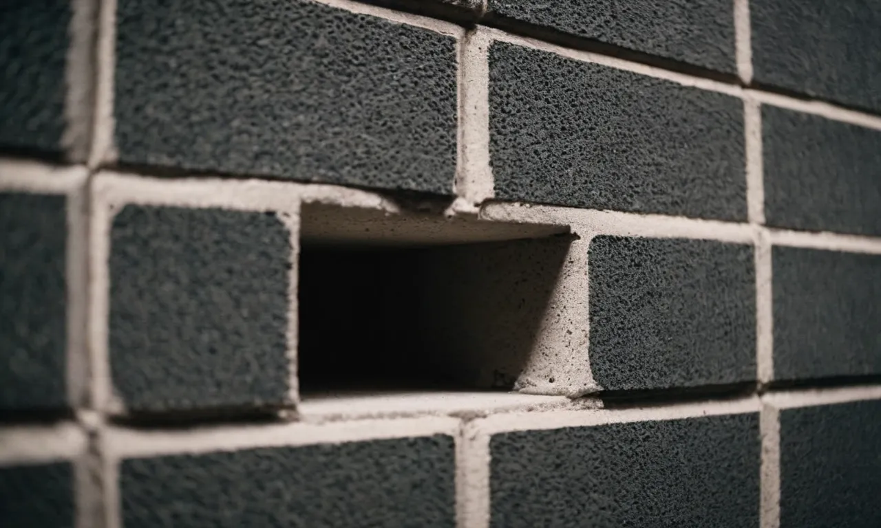 A close-up shot of a cinder block wall with a tube of adhesive squeezed onto it, showcasing the perfect bond between the adhesive and the wall.