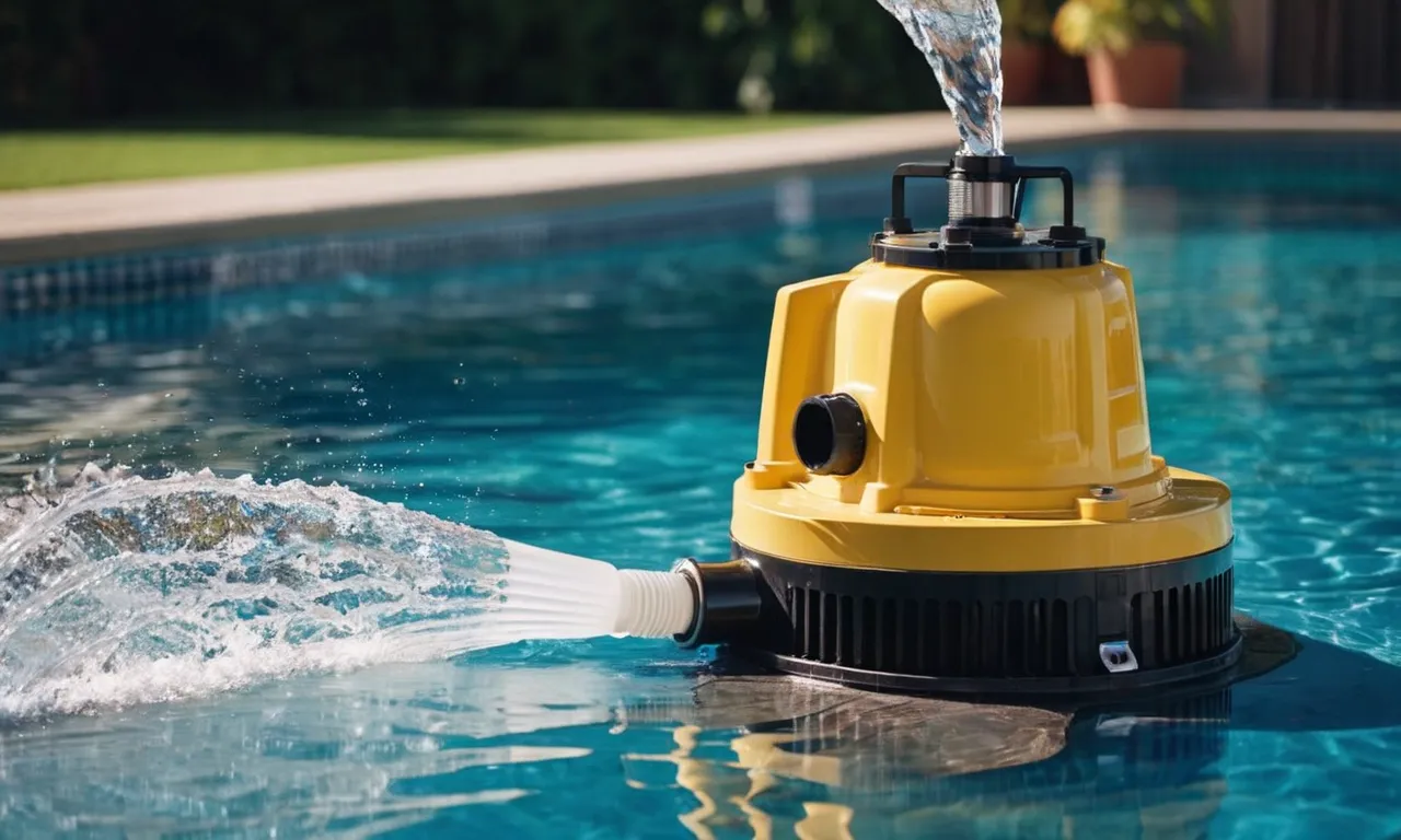 A close-up shot capturing the powerful water flow from the best submersible pump as it efficiently drains a crystal-clear swimming pool, leaving it ready for maintenance and cleaning.