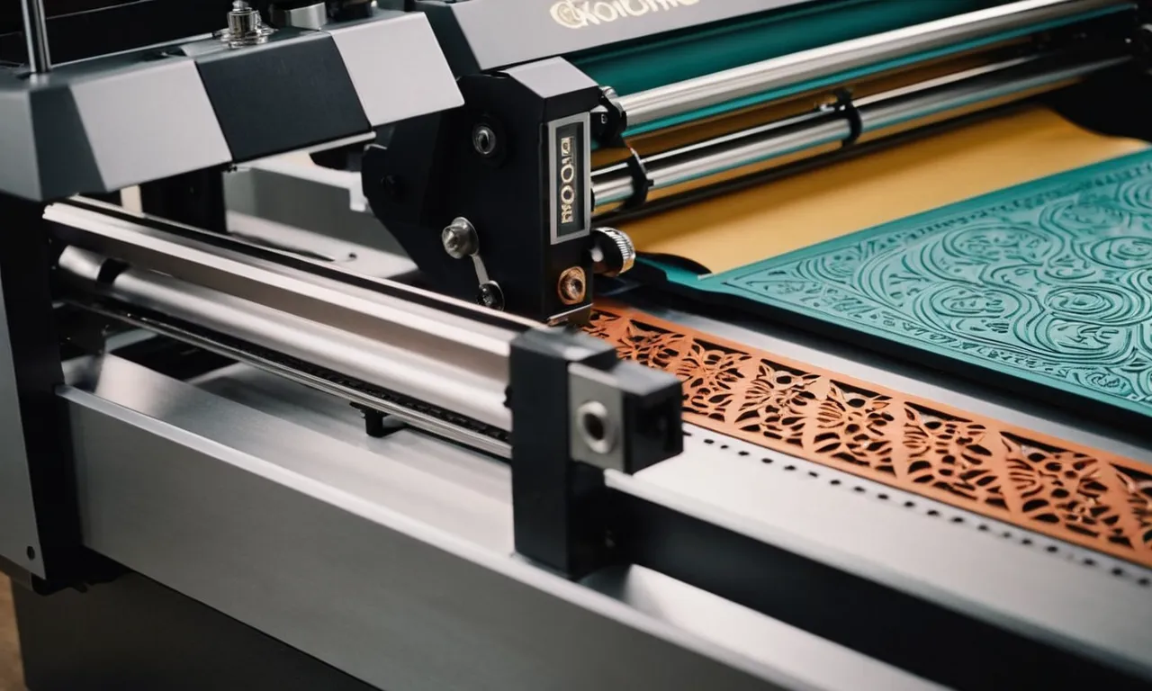 A close-up shot captures the sleek and compact design of the best die-cutting and embossing machine, showcasing its precision blades, versatile dies, and intricate patterns on beautifully crafted paper projects.
