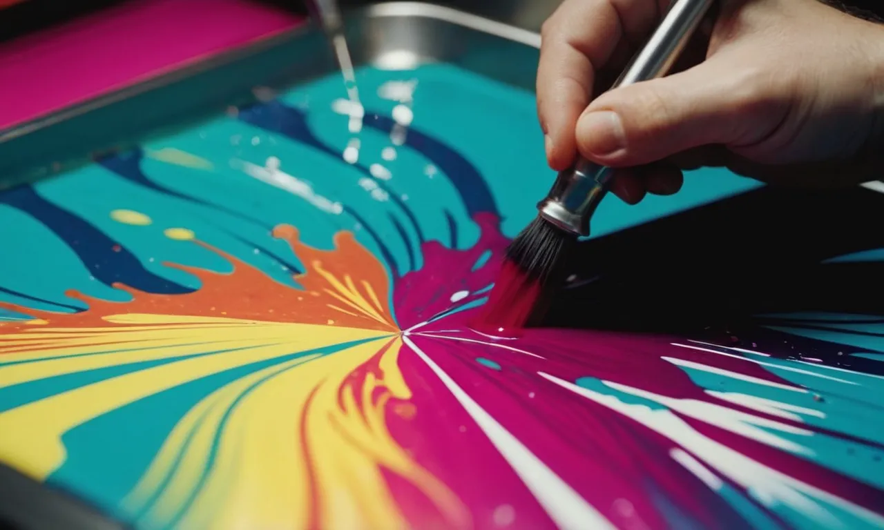 A close-up shot captures vibrant water-based screen printing ink being skillfully applied onto a t-shirt, creating a flawless and long-lasting design.