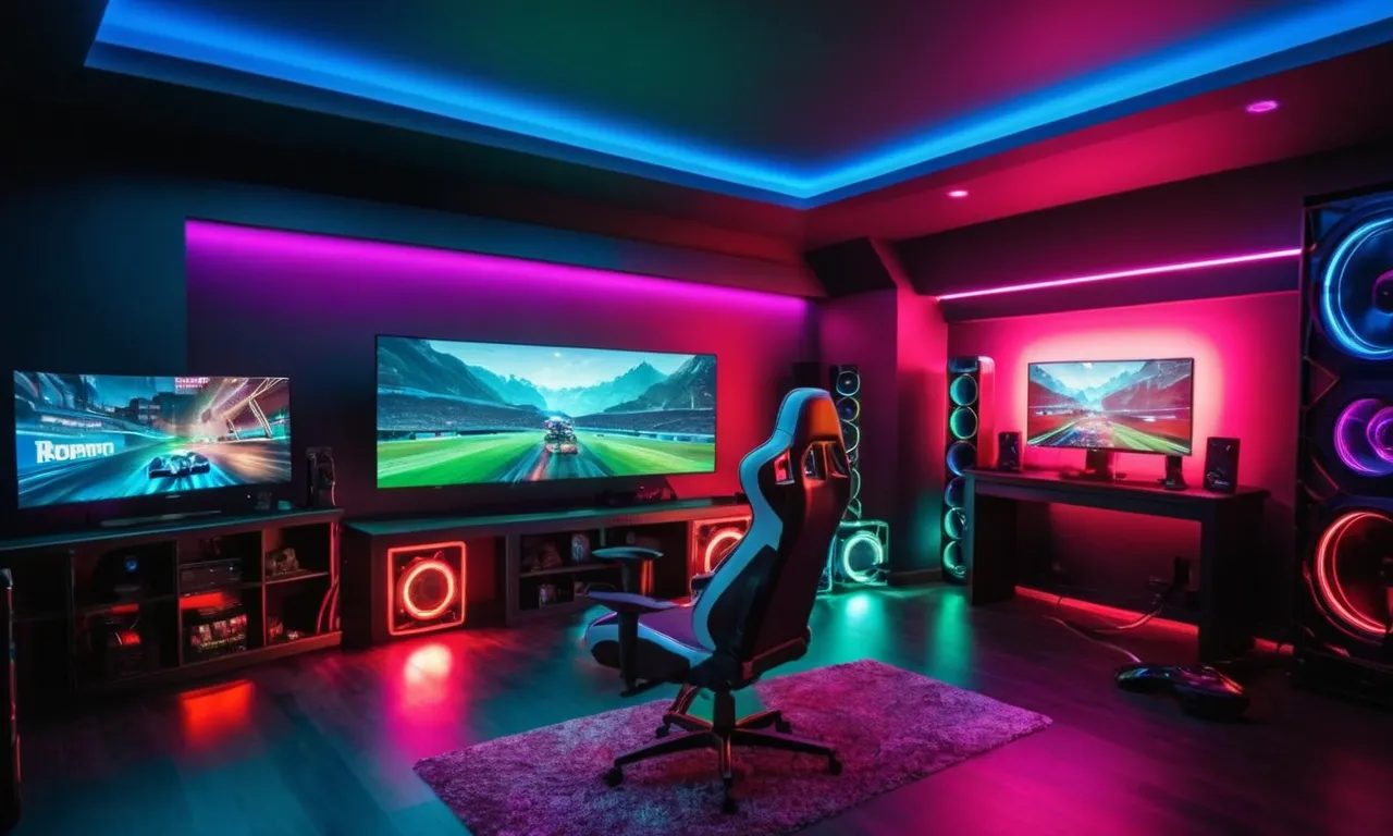 A vibrant photograph capturing a gaming room bathed in the mesmerizing glow of the best LED lights, illuminating the space with a captivating ambiance that enhances the gaming experience.